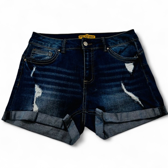 Wax Jean Pants - Wax Jean Dark Blue Ripped Denim Shorts